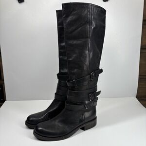 Via Roma 15 Women's US 5.5/35.5 Black Leather Buckle Strap Tall Knee-High Boots